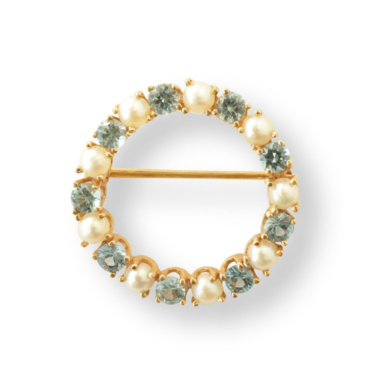 Sapphire & Pearl Open Circle Brooch