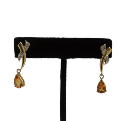 Image for Lot Pair of 14k Yellow Gold & Citrine Drop Earrings