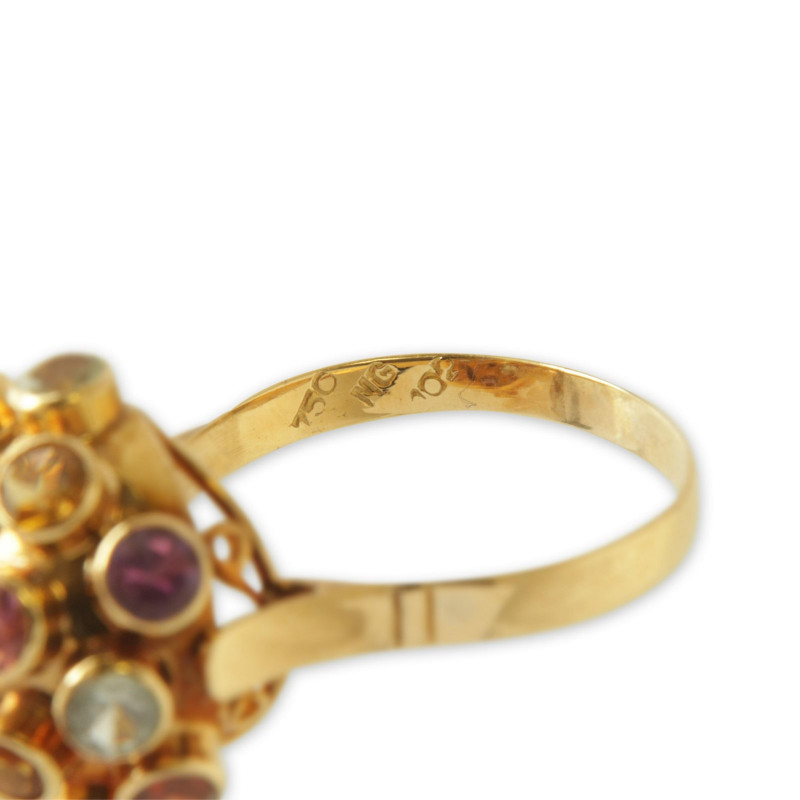 18k Yellow Gold & Multi Color Gem Set Ring