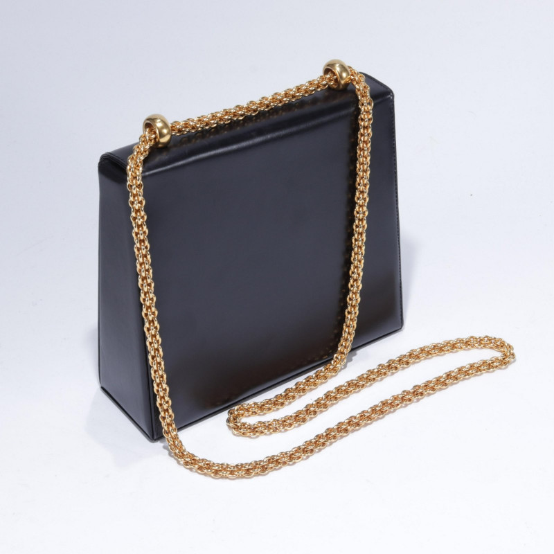 MINT. Vintage Paloma Picasso black velvet tote bag with golden