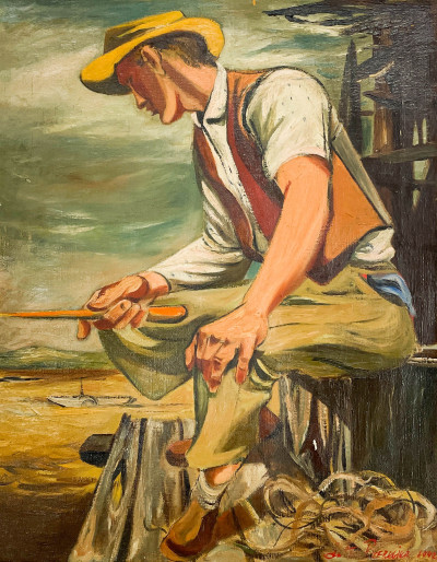 Image for Lot Anton Refregier - Seated Angler in Yellow Hat