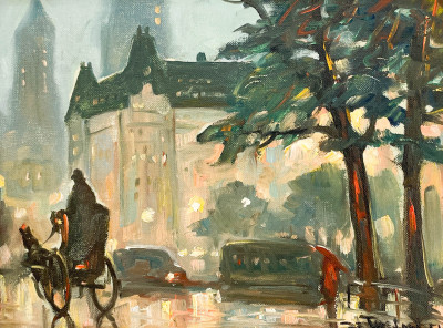 Image for Lot Bela de Tirefort - Horse and Cart by Central Park, In the Rain
