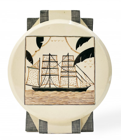 Image for Lot Lallemant earthenware circular vase depicting sailing ship