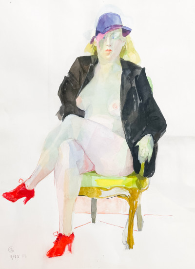 Image for Lot Susan Nevelson - Sitting Nude Model in Black Blazer