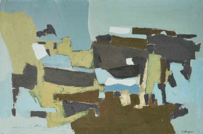 Gail Cottingham - Untitled (Brown and Green on Blue)