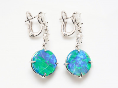 Black Opal & Diamond Earrings