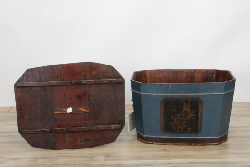 Three Chinese Large Wooden Bucket Chests