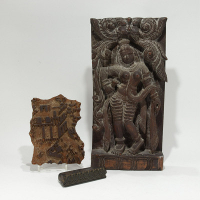 Image for Lot 3 Wooden Indian Printing Blocks & Temple Carving