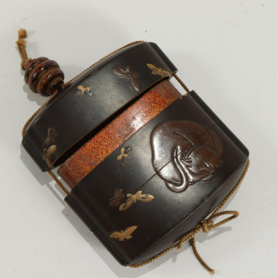 Japanese Inro & Pottery Covered Round Box