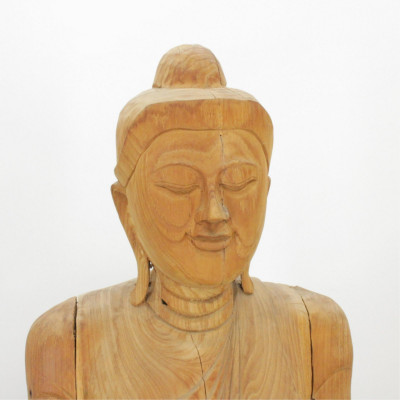 20C Thai Mandalay Style Carved Wood Buddha
