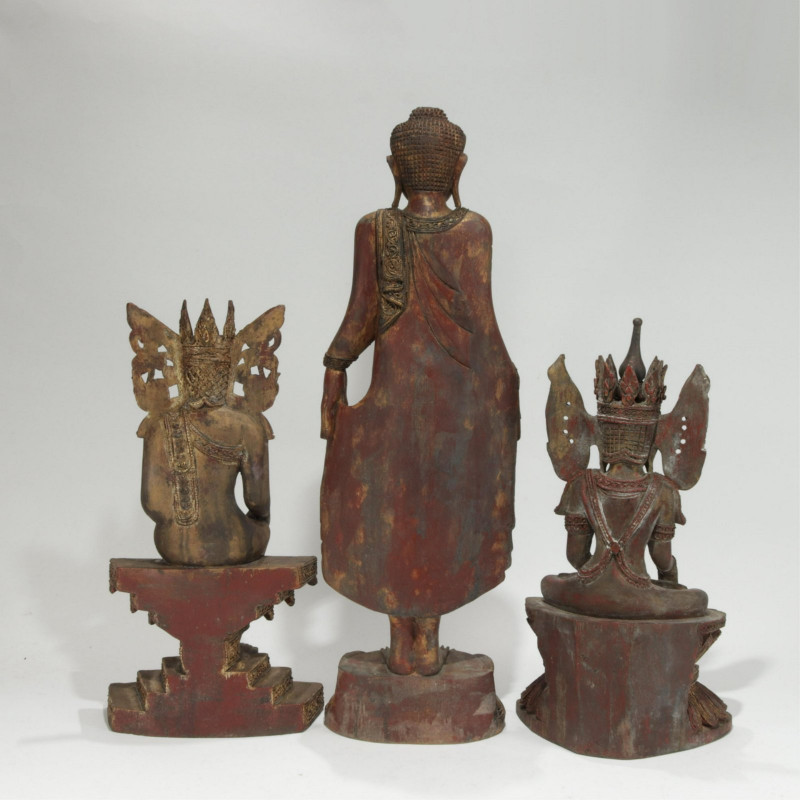 Group Of Three Gilt Wood Burmese Buddhas