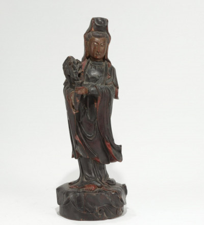 Image for Lot Carved Wooden Guanyin Figure