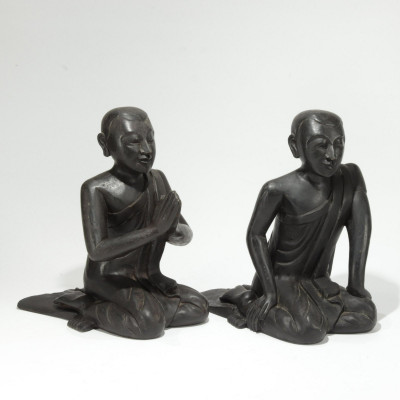 Image for Lot Two Wood Burmese Kneeling Monks