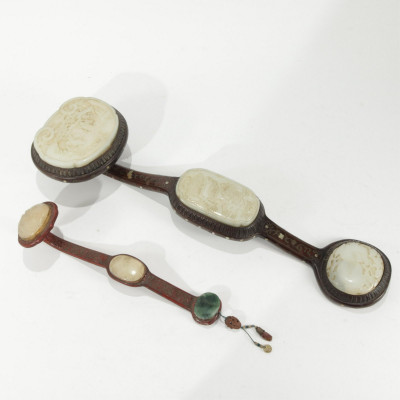 Image for Lot Two Chinese Ruyi Scepters With Carved Jade