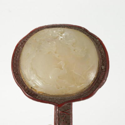 Two Chinese Ruyi Scepters With Carved Jade