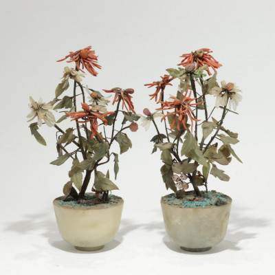 Image for Lot Pair Chinese Hard Stone Flowers In Pots