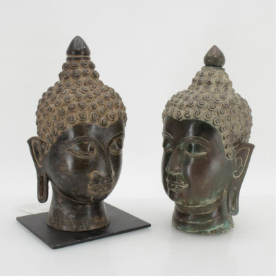 Image for Lot Two Large Bronze Buddha Heads