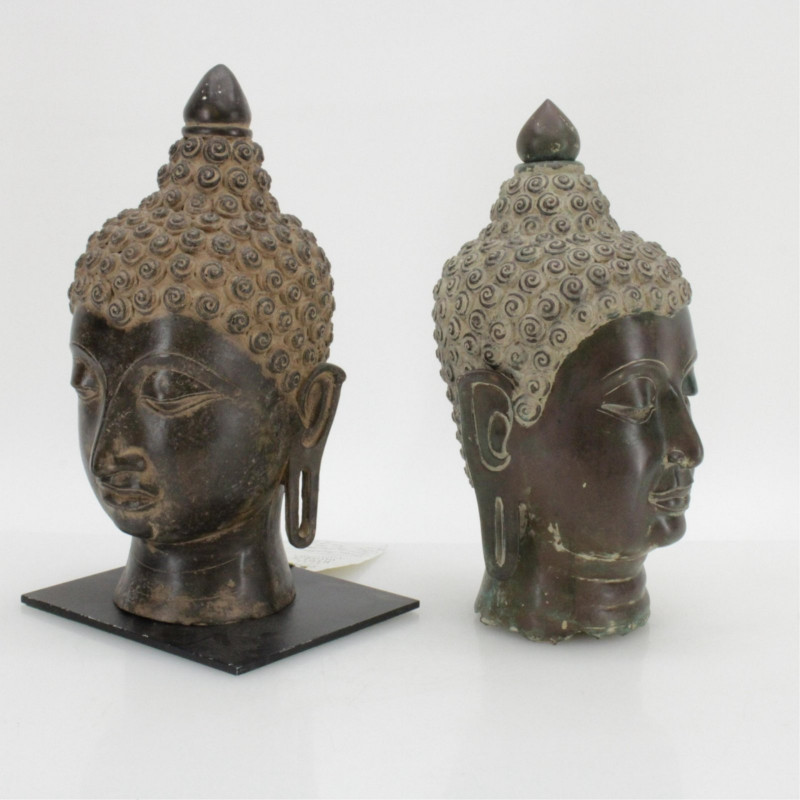 Two Large Bronze Buddha Heads