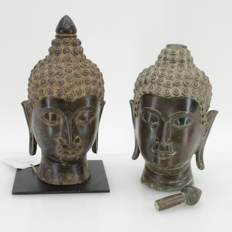 Two Large Bronze Buddha Heads