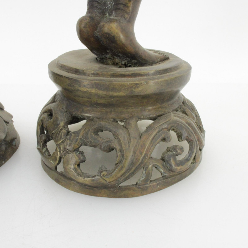 Pair Of Bronze Standing Buddhist Figure Oil Lamps