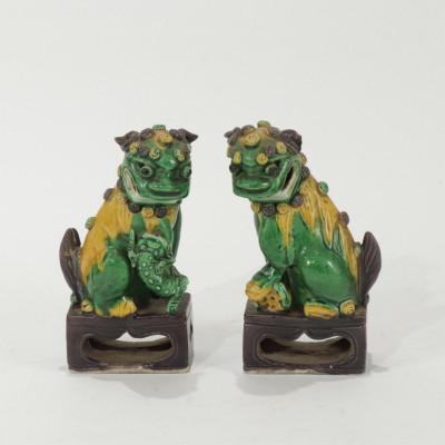 Image for Lot Pair Small Chinese Sancai Guardian Lions