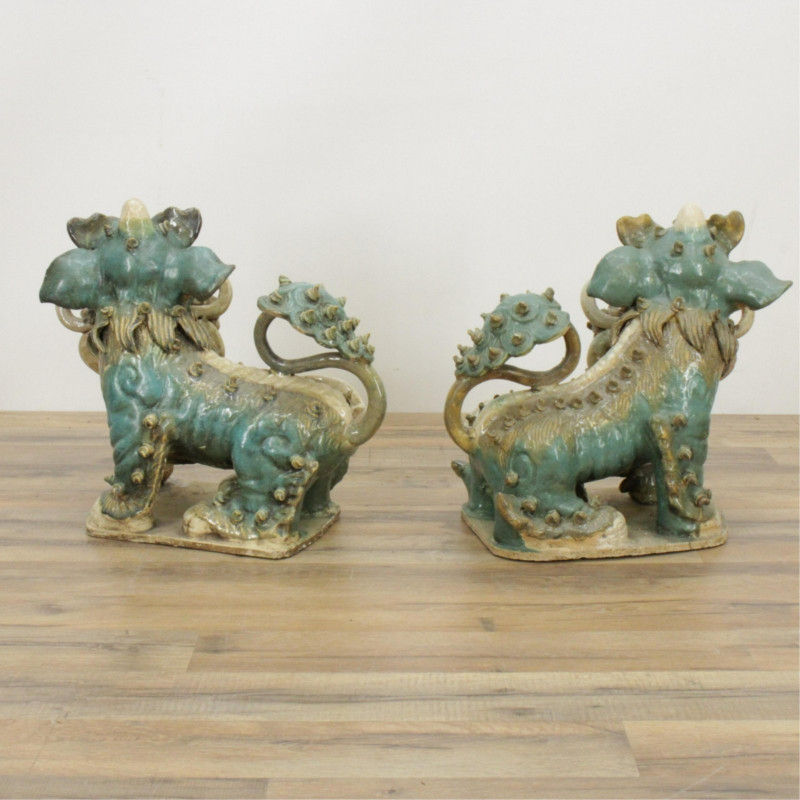 Pair So. Chinese Temple Guardian Lions 19th-20th c
