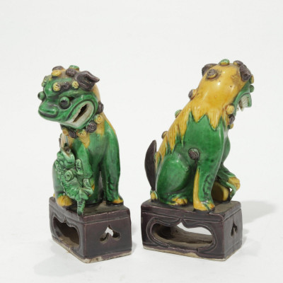 Pair Small Chinese Sancai Guardian Lions