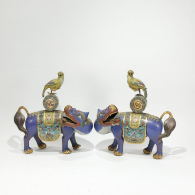 Image for Lot Mirrored Pair Of Chinese CloisonnÃ© Chimera