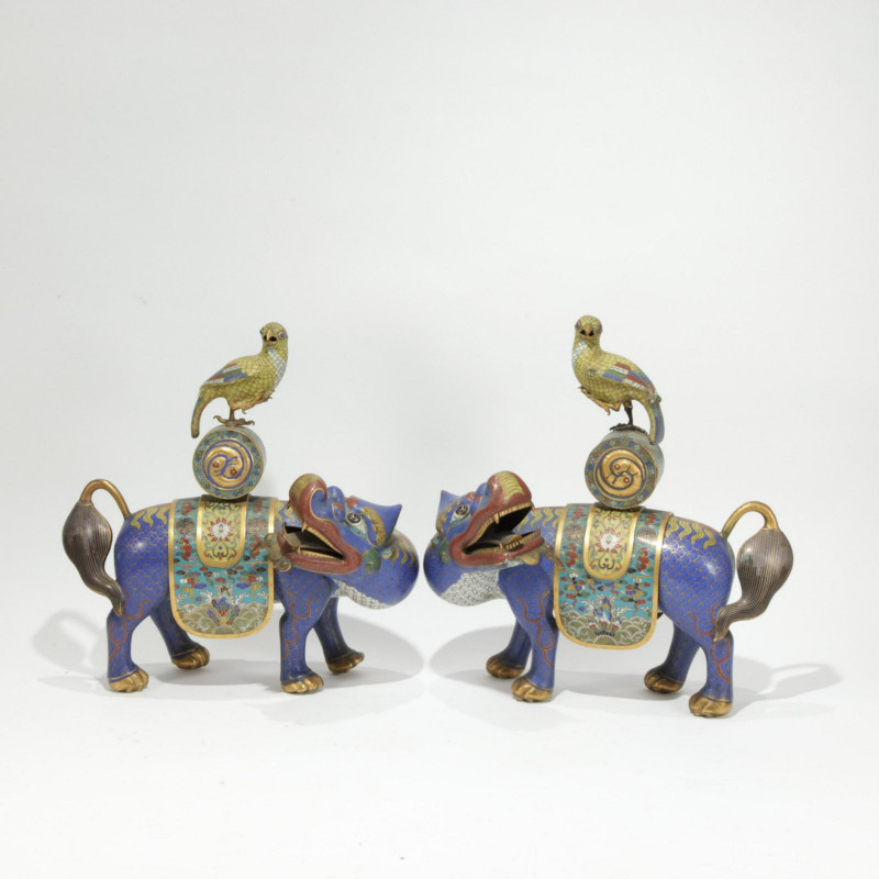 Mirrored Pair Of Chinese CloisonnÃ© Chimera