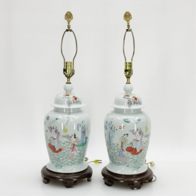 Image for Lot Pair Modern Chinese Porcelain Lamps