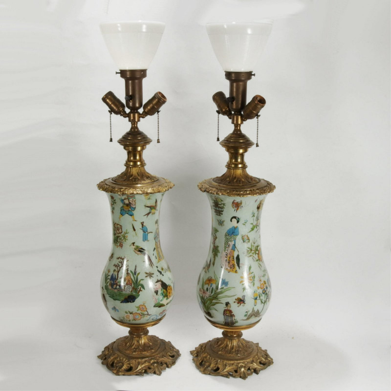 Pair of Victorian Style Chinoiserie Lamps