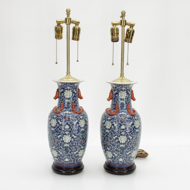 Pair Blue Chinese Porcelain Vases as Lamps