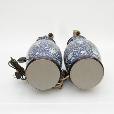 Pair Blue Chinese Porcelain Vases as Lamps
