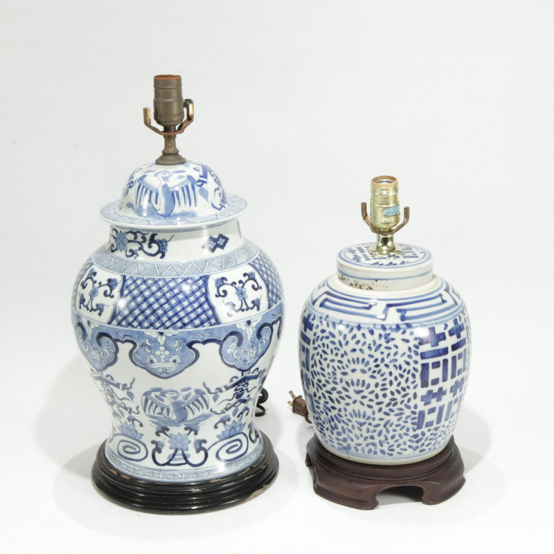 Two Asian Blue & White Lamps, 20th C.