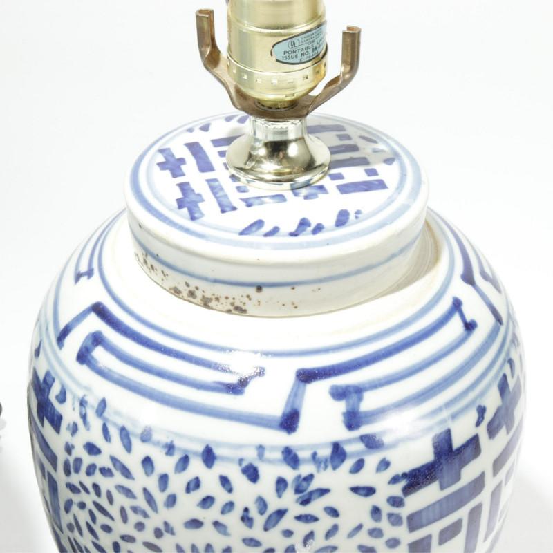 Two Asian Blue & White Lamps, 20th C.