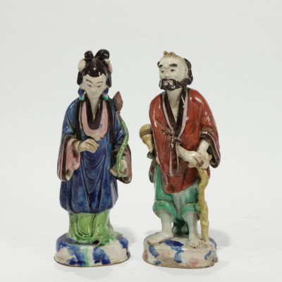 Two Chinese Daoist Immortal Porcelain Figures