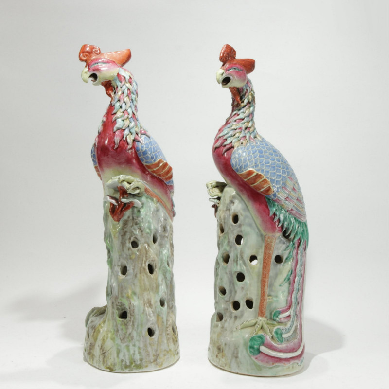 Pair Very Large Chinese Export Porcelain Phoenix
