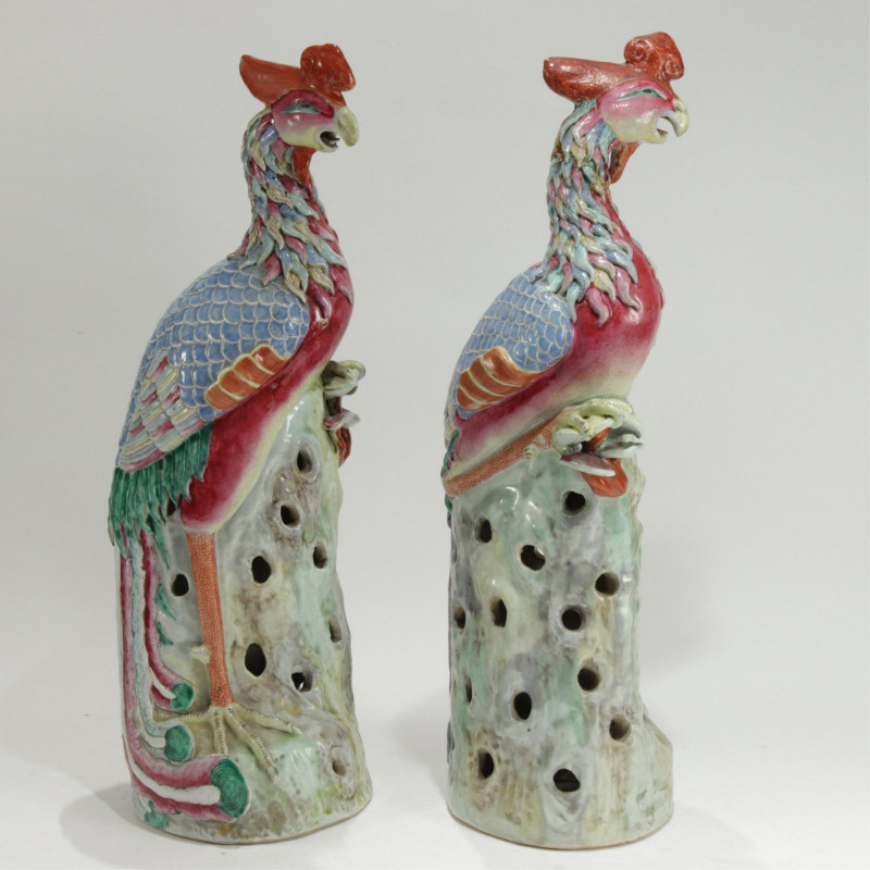 Pair Very Large Chinese Export Porcelain Phoenix