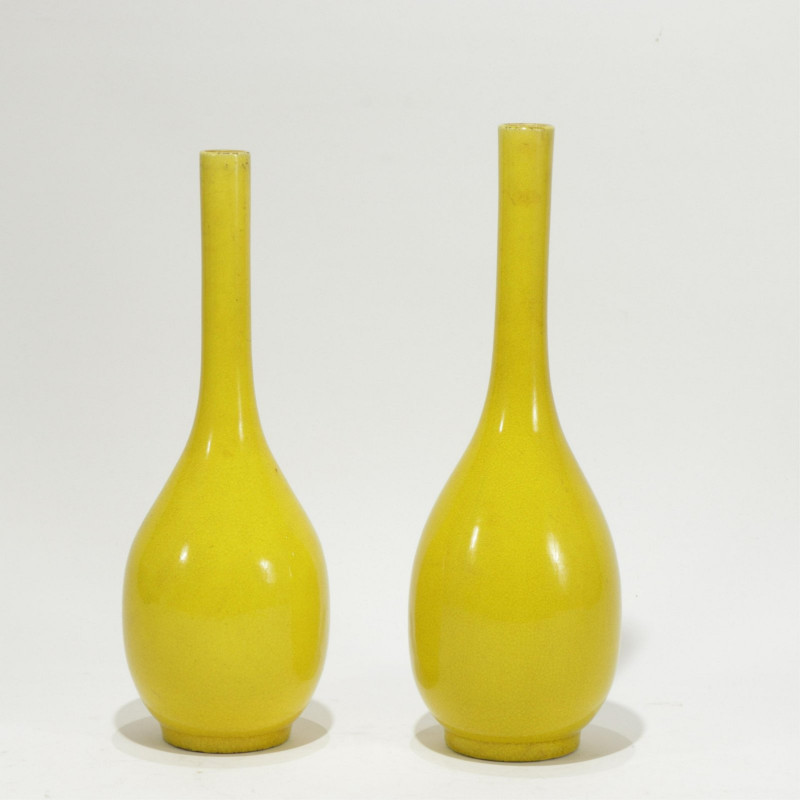 Two Chinese Yellow Glazed Bottle Vases