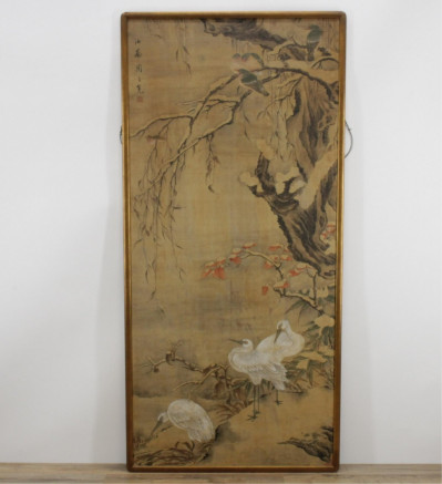 Image for Lot Chinese Silk Scroll painting of Birds