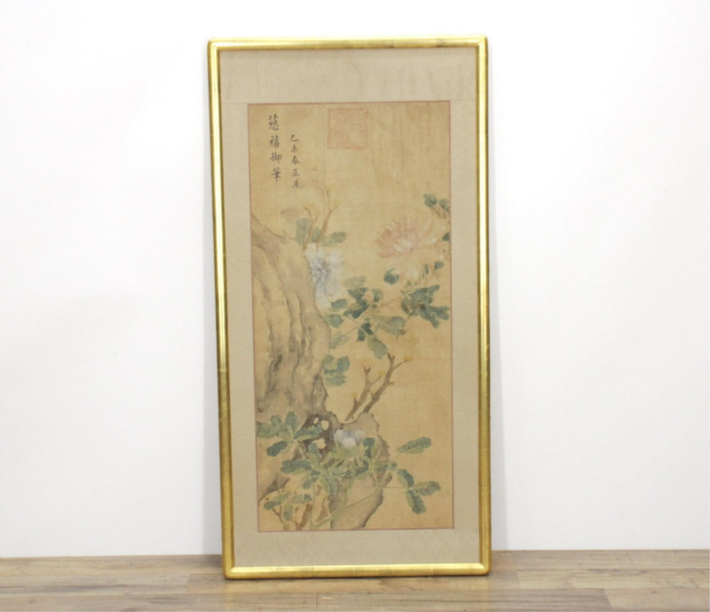 Chinese Ink and Color Scroll of Peony Blossoms