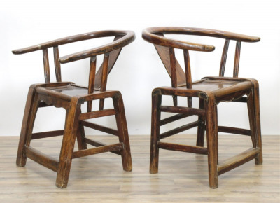 Image for Lot Pair Chinese Horseshoe-back Softwood Armchair