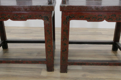 Pair Chinese Incised Lacquer Armchairs