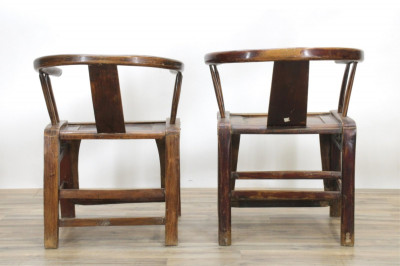 Pair Chinese Horseshoe-back Softwood Armchair
