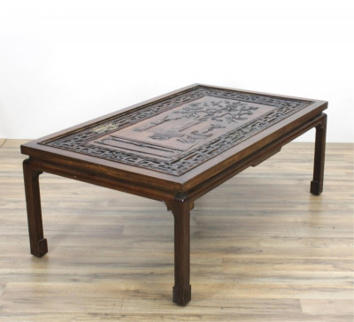 Image for Lot Chinese Carved Hardwood Panel Top Coffee Table