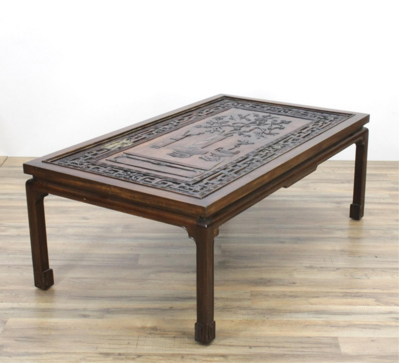 Chinese Carved Hardwood Panel Top Coffee Table