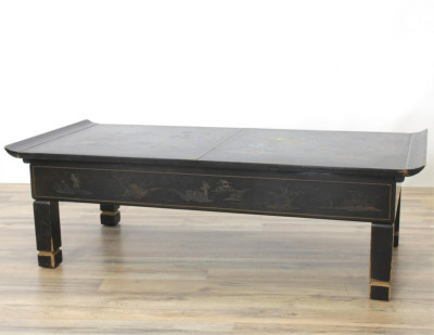 Image for Lot Chinoiserie Decorated Black Painted Coffee Table