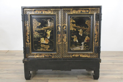 20C Japanese Lacquered Two Door Chest On Stand