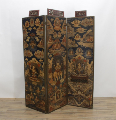 Image for Lot L.19th C. Asian Buddha Decorated Folding Screen