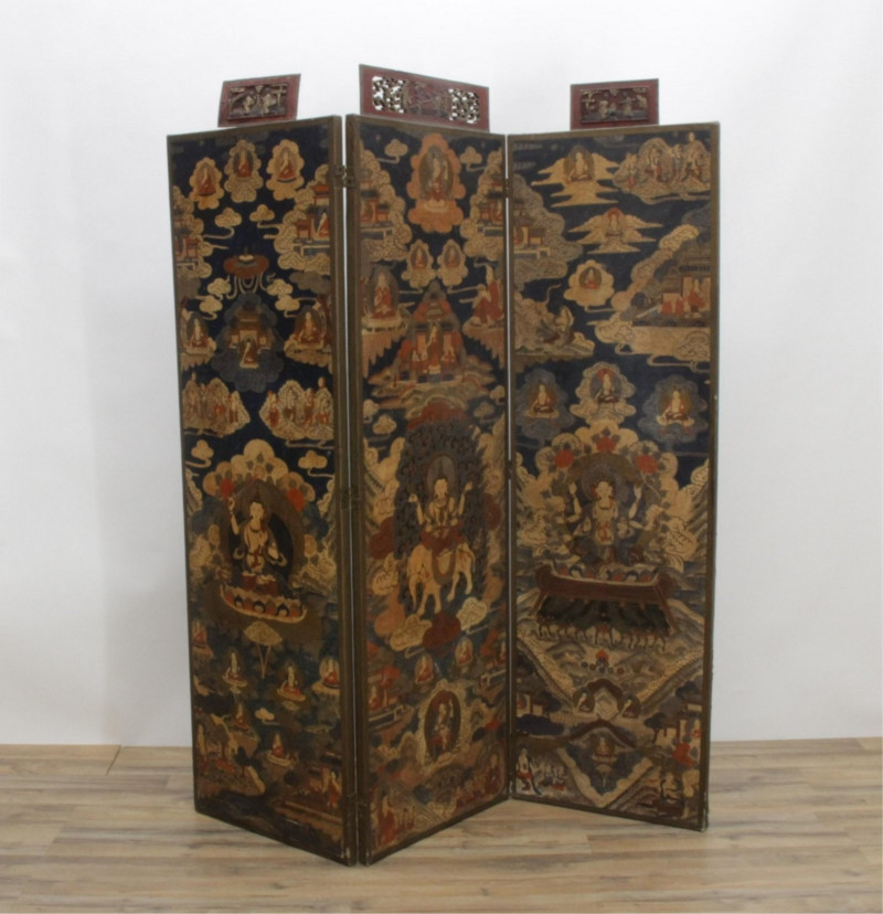 L.19th C. Asian Buddha Decorated Folding Screen